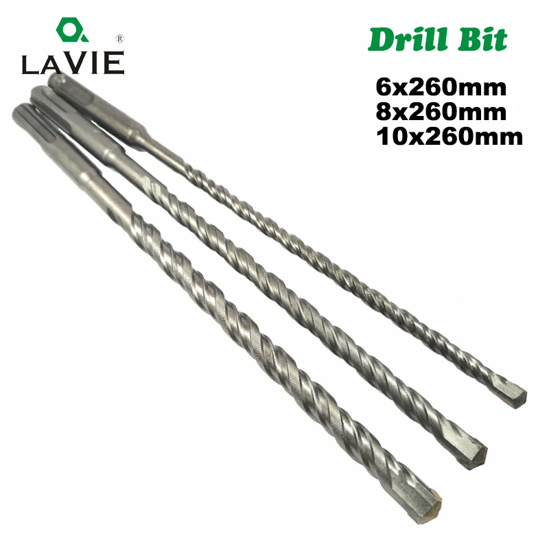 

LA VIE 3pc/Lot 6 8 10mm SDS Plus Drill Bit 260mm Hammer Concrete Bits S4 Slot Tip Masonry Drill Brick Wall Block Power Tools 001