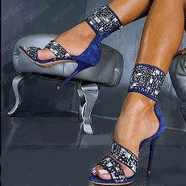 Luxurious Crystal Faux Suede Stiletto Heeled Blue Sandals Bling Rhinestone Ankle Wrap Woman Banquet Dress Shoes Open Toe Pumps
Luxurious Crystal Faux Suede Stiletto Heeled Blue Sandals Bling Rhinestone Ankle Wrap Woman Banquet Dress Shoes Open Toe Pumps