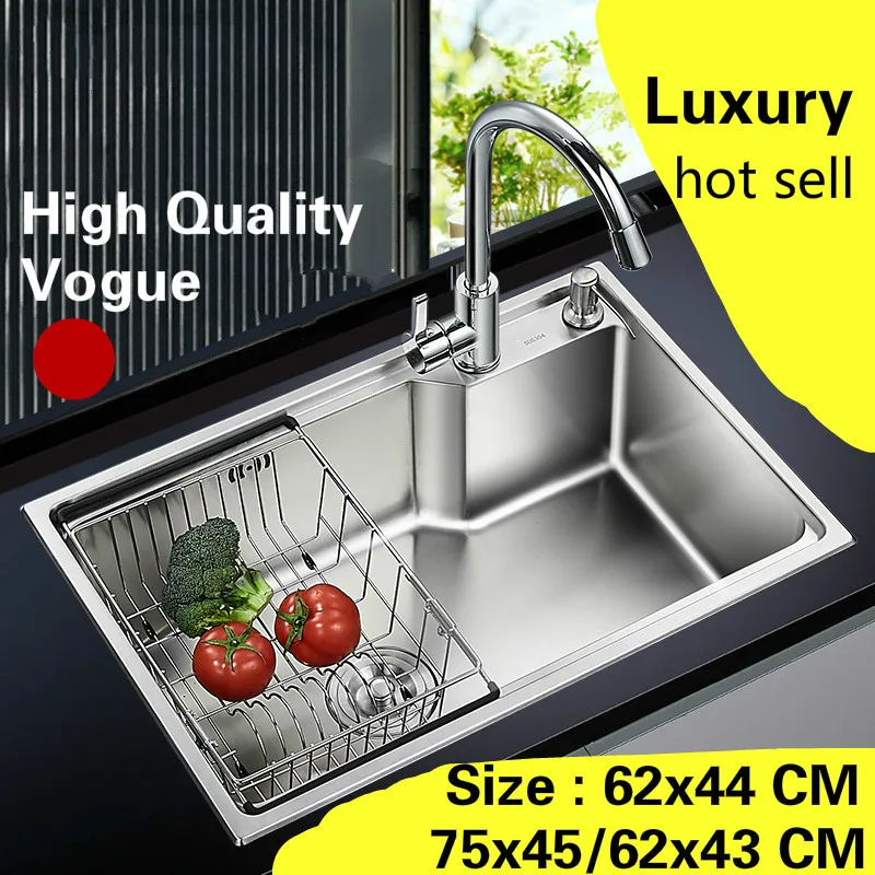 

Free shipping Apartment vogue do the dishes kitchen single trough sink 304 stainless steel hot sell luxury 62x44/75x45/62x43 CM