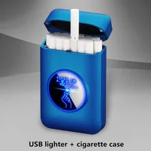 Novo usb recarga mais leve e caixa de cigarro caso criativo gráfico display led carregamento usb à prova vento flameless eletrônico mais leve(China)
