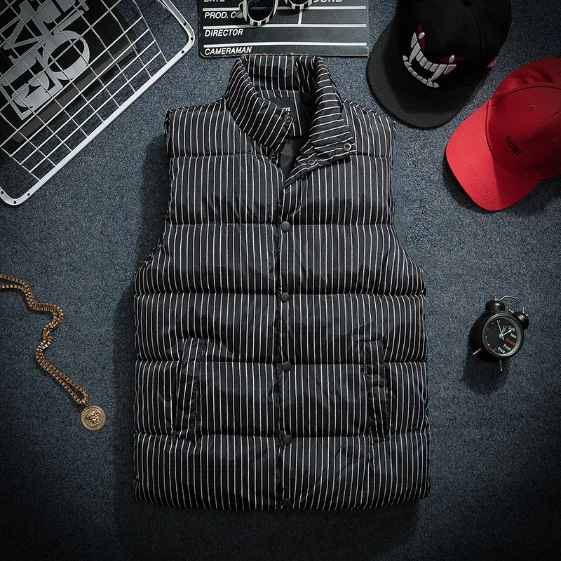 Cotton Padded Stand Collar Vest Men 2018 Winter stripe Sleeveless Men Warmth Down Vest jacket Man gilet homme Clothing
Cotton Padded Stand Collar Vest Men 2018 Winter stripe Sleeveless Men Warmth Down Vest jacket Man gilet homme Clothing