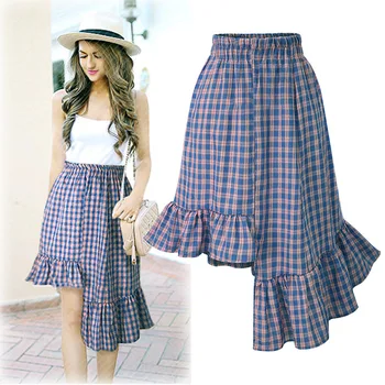 Queechalle 2020 Summer Casual Plaid Skirt Women's Fashion Ruffles Asymmetrical A-line Skirt Female Empire Waist Skirts for Women
Queechalle 2020 Summer Casual Plaid Skirt Women's Fashion Ruffles Asymmetrical A-line Skirt Female Empire Waist Skirts for Women