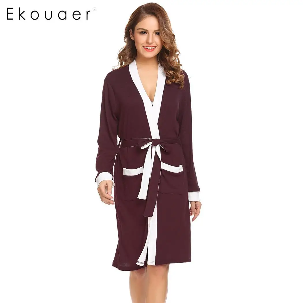 Ekouaer Women Robe Nightwear Kimono Bathrobe Long Sleeve Patchwork Sleepwear Bathroom Spa Robes Female Home Clothing
Ekouaer Women Robe Nightwear Kimono Bathrobe Long Sleeve Patchwork Sleepwear Bathroom Spa Robes Female Home Clothing