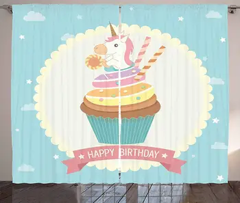 Unicorn Party Kitchen Curtains Fairy Tale Character Sitting on Cupcake with Frosting Birthday Theme Cartoon Window Decor
Unicorn Party Kitchen Curtains Fairy Tale Character Sitting on Cupcake with Frosting Birthday Theme Cartoon Window Decor