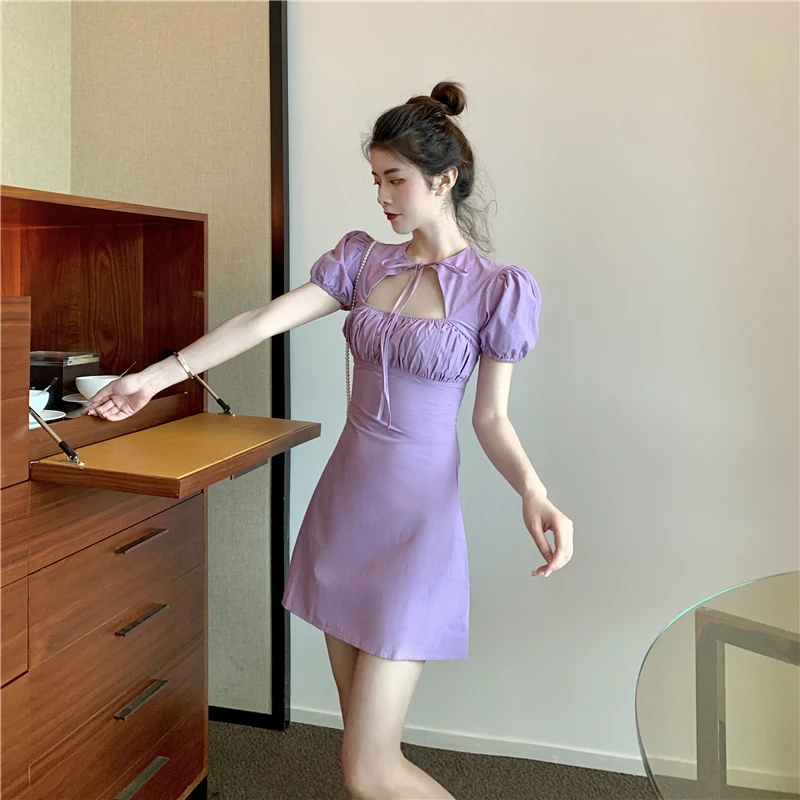 Vintage Hollow Out Folds Lace Up Dress Summer Womens Clothing 2019 New Korean Fashion Solid Elegant Party Mini Dresses Vestidos 
Vintage Hollow Out Folds Lace Up Dress Summer Womens Clothing 2019 New Korean Fashion Solid Elegant Party Mini Dresses Vestidos