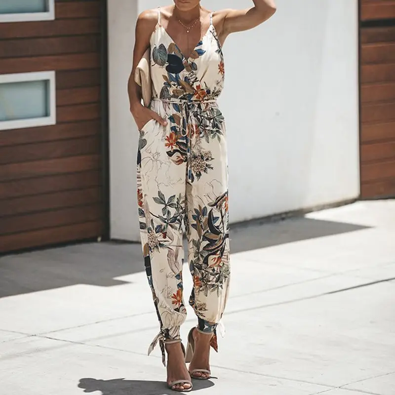 Women Sleeveless Retro Floral Jumpsuit Sexy Wrap V-Neck Drawstring High Waist Rompers Side Split Long Pants Playsuit With Pocke
Women Sleeveless Retro Floral Jumpsuit Sexy Wrap V-Neck Drawstring High Waist Rompers Side Split Long Pants Playsuit With Pocke