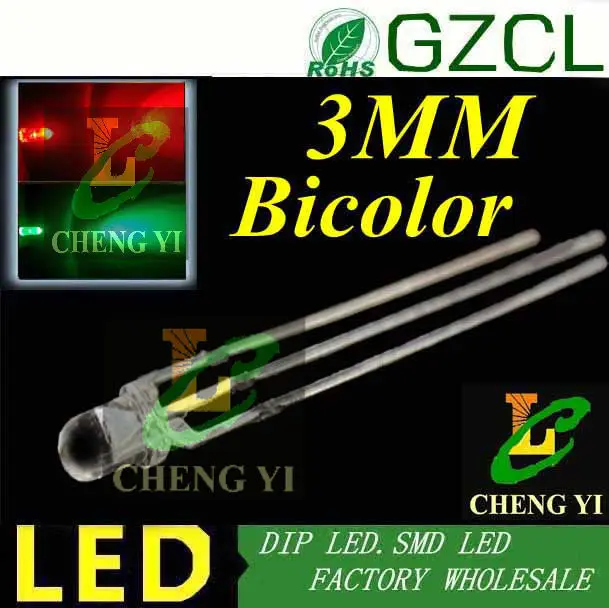 High bright 3MM Bicolor led diode Round water clear RED&Green 3-PIN DIP LED common cathode
High bright 3MM Bicolor led diode Round water clear RED&Green 3-PIN DIP LED common cathode