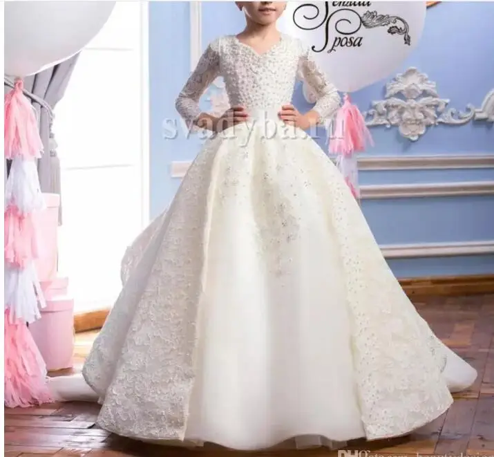 Ivory White Vintage Flower Girl Dress for Wedding Pearls Lace Princess Birthday Party Gown Long Sleeves First Communion Dress
Ivory White Vintage Flower Girl Dress for Wedding Pearls Lace Princess Birthday Party Gown Long Sleeves First Communion Dress