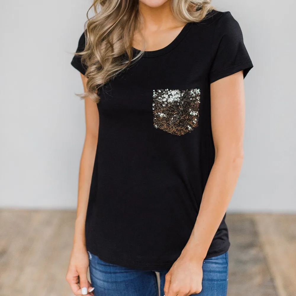 Women Ladies Sequins Pocket Short Sleeve O-Neck Pullover Tops Shirt short sleeve t shirt women cotton ladies tops cotton#
Women Ladies Sequins Pocket Short Sleeve O-Neck Pullover Tops Shirt short sleeve t shirt women cotton ladies tops cotton#