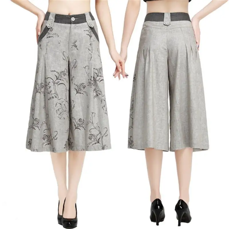 2018 summer Women high waist print linen pants wide leg pants capris female culottes fluid trousers
2018 summer Women high waist print linen pants wide leg pants capris female culottes fluid trousers