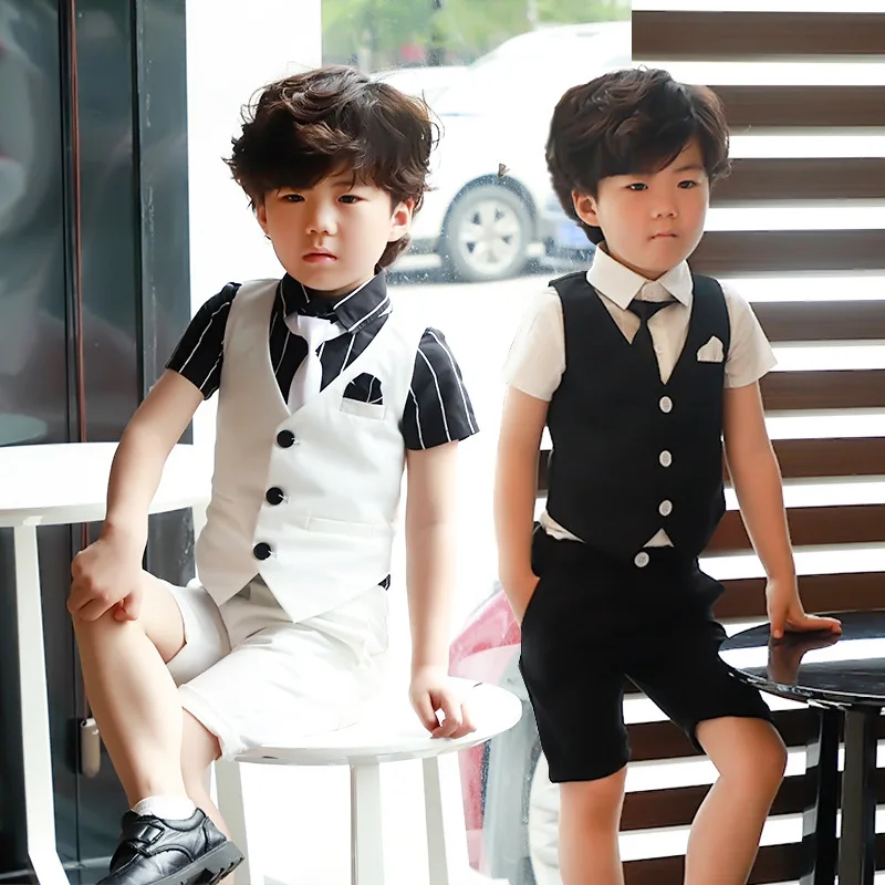 Summer children's clothing handsame boy performance suit kids vest t shirt shorts three-piece set jentleman party clothes 19J411
Summer children's clothing handsame boy performance suit kids vest t shirt shorts three-piece set jentleman party clothes 19J411
