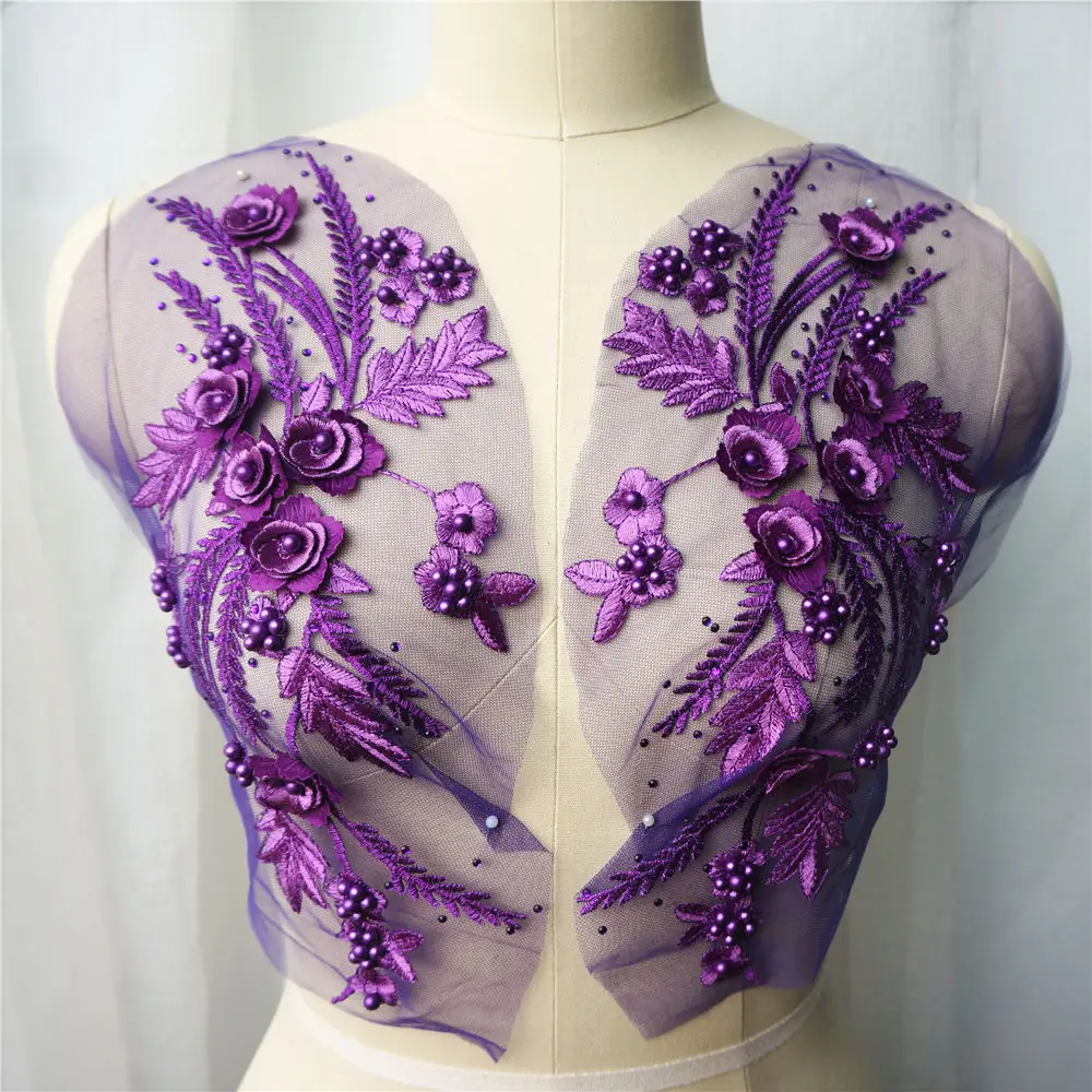 2PCS Purple Lace Fabric 3D Flower Tassel Beads Rhinestone Embroidered Wedding Gown Appliques Sew Patch For Dress DIY Decoration
2PCS Purple Lace Fabric 3D Flower Tassel Beads Rhinestone Embroidered Wedding Gown Appliques Sew Patch For Dress DIY Decoration