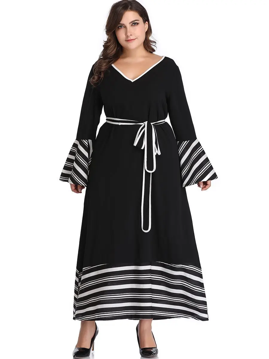 Summer Women Dress 2019 Plus Size 4XL 5XL Maxi Dress Striped Flare Sleeve Black Dress Casual Vestidos Mujer Elegant Office Dress 
Summer Women Dress 2019 Plus Size 4XL 5XL Maxi Dress Striped Flare Sleeve Black Dress Casual Vestidos Mujer Elegant Office Dress