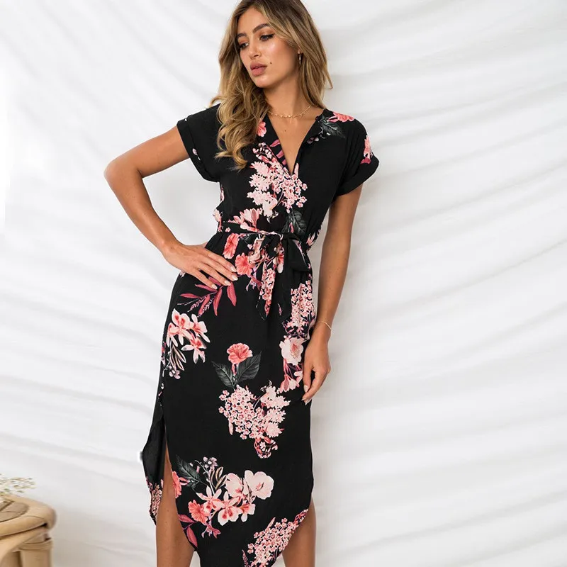Rogi Summer Women Floral Print Dress Bohemian Vintage V Neck Short Sleeve Bandage Dress Beach Casual Dress 2019 Robe Femme 3XL
Rogi Summer Women Floral Print Dress Bohemian Vintage V Neck Short Sleeve Bandage Dress Beach Casual Dress 2019 Robe Femme 3XL