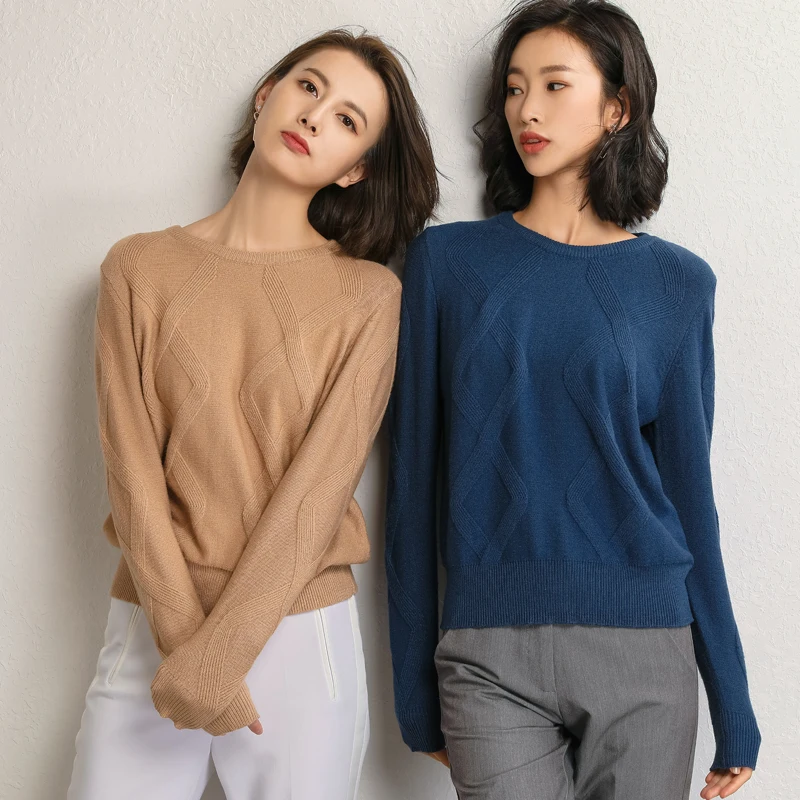 Women's Solid Color Cashmere Sweater O-Neck Pullover Stripes Winter Warm Stretch Comfortable Soft Easy to match | Женская одежда