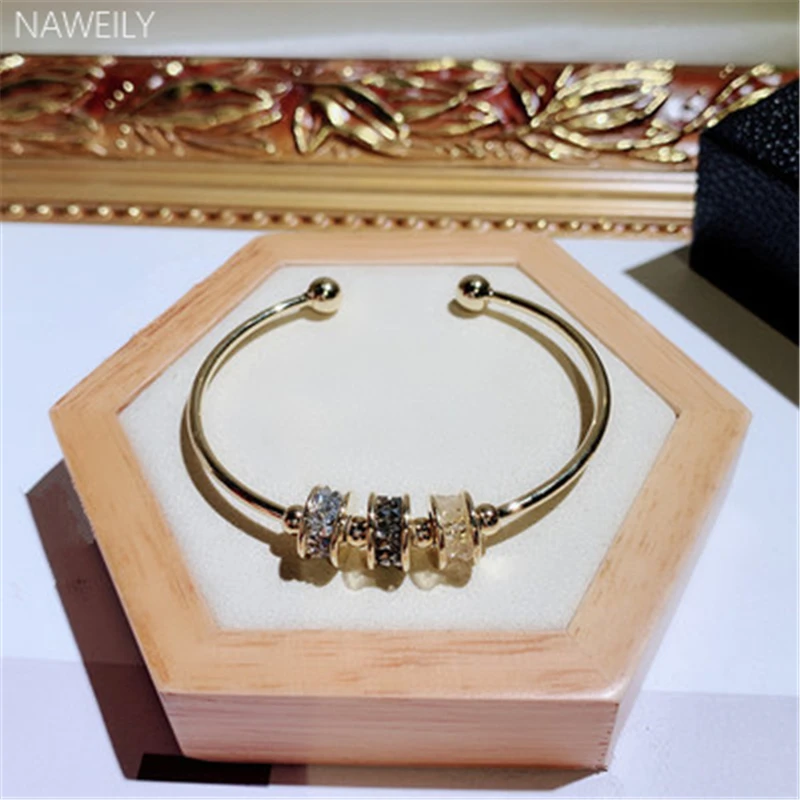 Women Gold Rotating Bead Open Bracelet Bangles Delicate Round Rhinestone Cuff Bracelets New Fashion Jewelry Gifts
Women Gold Rotating Bead Open Bracelet Bangles Delicate Round Rhinestone Cuff Bracelets New Fashion Jewelry Gifts