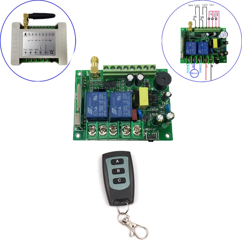 Sleeplion 110V 220V 10A 2CH Motor Remote Control Switch Forwards Reverse Up Down Stop ON OFF Limited Switch 433MHz/315MHz
Sleeplion 110V 220V 10A 2CH Motor Remote Control Switch Forwards Reverse Up Down Stop ON OFF Limited Switch 433MHz/315MHz