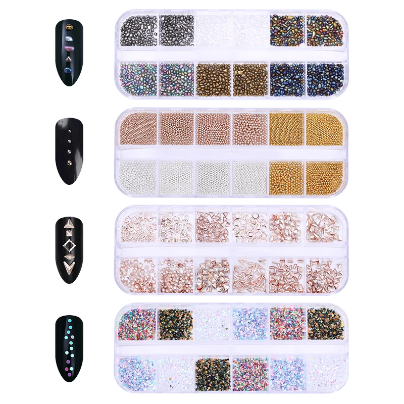 

1 Box Nail Studs Rhinestones Round Circle Star Wafer Irregular Stones Gold Metal Rivets Steel Bead 3D Nail Art Decoration