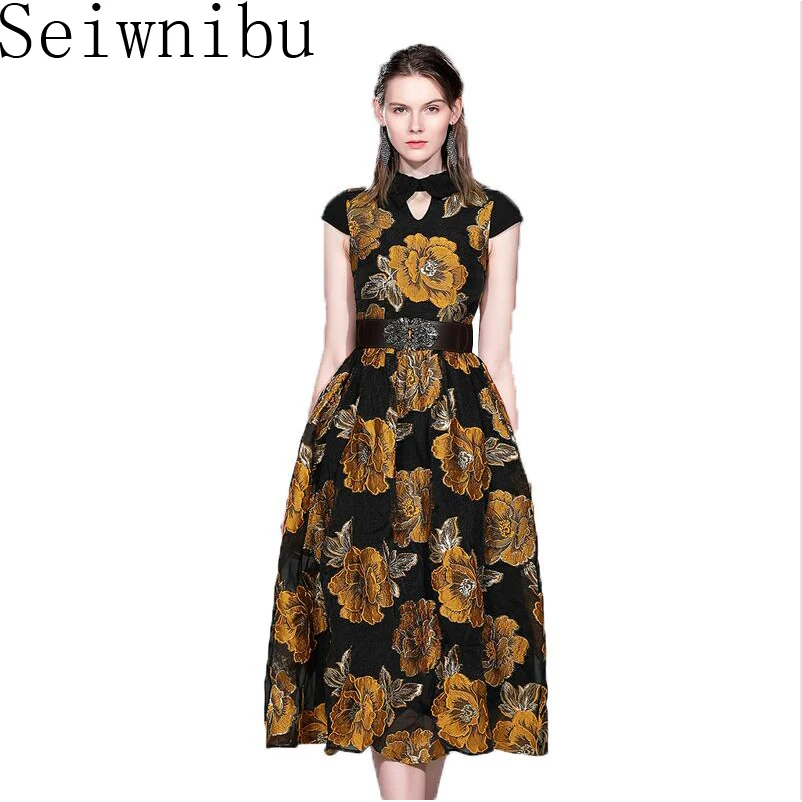 New Women Summer Flower Embroidery Jacquard Dress Midi Party Dress Female Zipper Dresses Empire Maxi Dress With Belt
New Women Summer Flower Embroidery Jacquard Dress Midi Party Dress Female Zipper Dresses Empire Maxi Dress With Belt