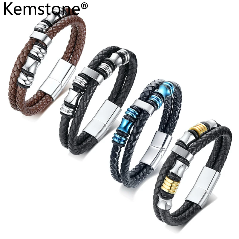 Kemstone Black/Brown Genuine Leather Sliver/Gold/Blue Color Stainless Steel Accessories Men Retro Charm Bracelet Jewelry Gift
Kemstone Black/Brown Genuine Leather Sliver/Gold/Blue Color Stainless Steel Accessories Men Retro Charm Bracelet Jewelry Gift