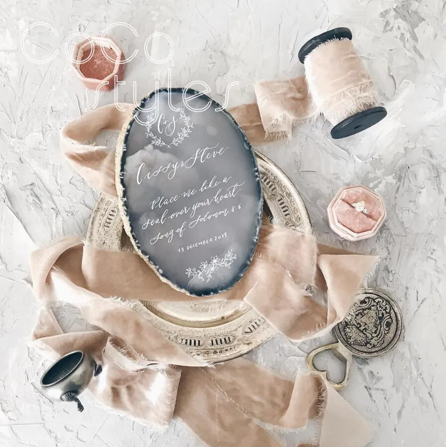 Cocostyles customized super elegant colorful agate slice love declarations with hand writing for romantic wedding card
Cocostyles customized super elegant colorful agate slice love declarations with hand writing for romantic wedding card