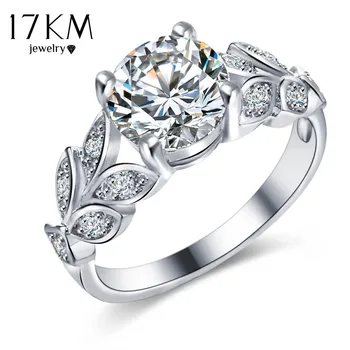 17KM Silver Crystal Flower Wedding Rings For Women Jewelry