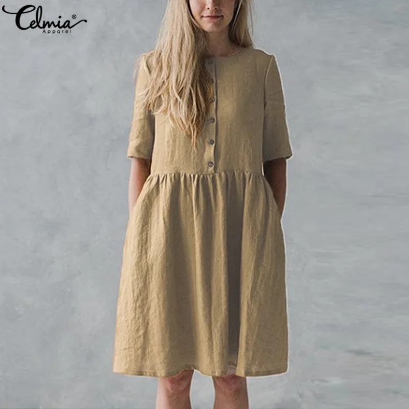 Celmia Women Vintage Cotton Linen Dress 2019 Summer Ladies Short Sleeve Button Loose Solid Casual Tunic Shirt Vestidos Plus Size
Celmia Women Vintage Cotton Linen Dress 2019 Summer Ladies Short Sleeve Button Loose Solid Casual Tunic Shirt Vestidos Plus Size