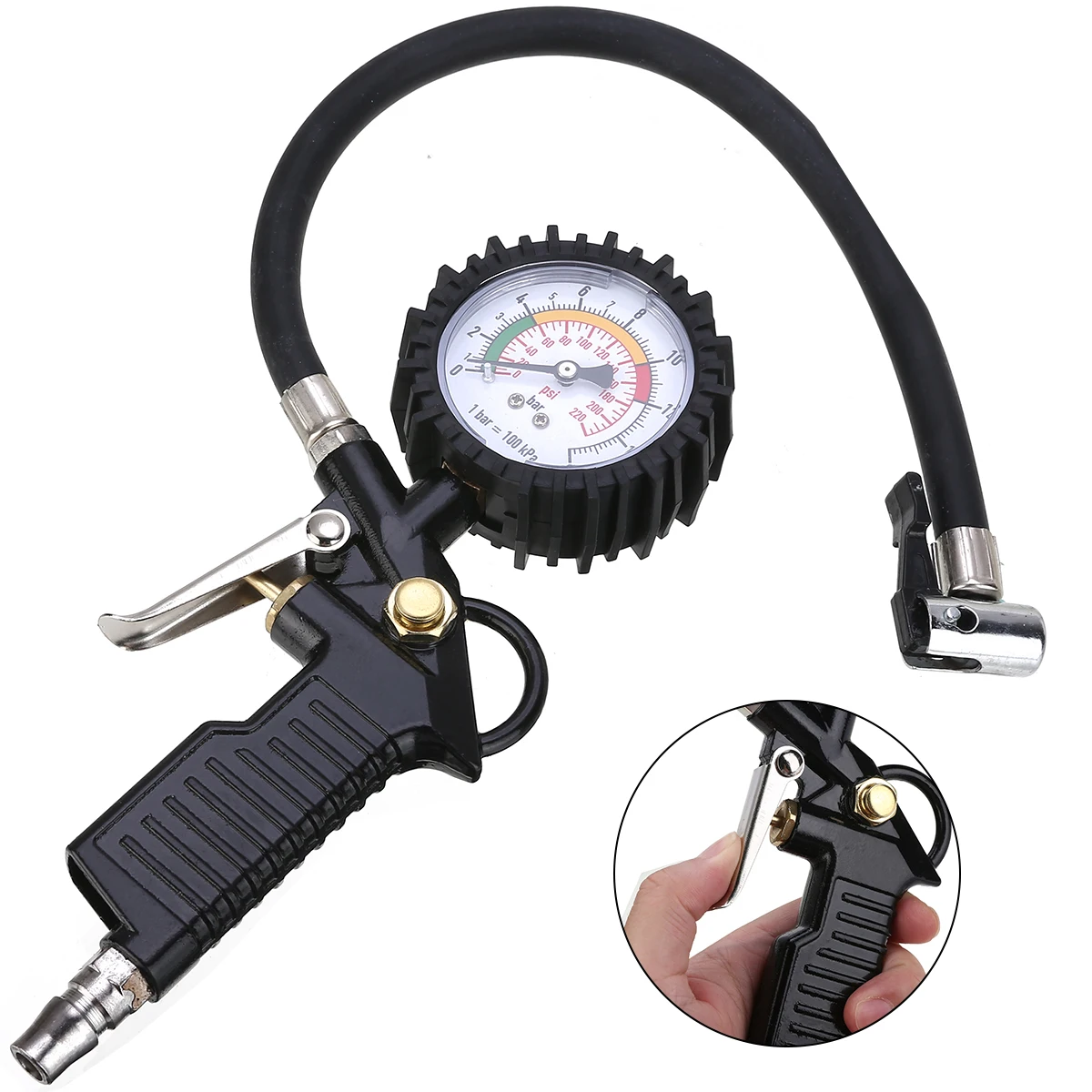 New 0-220psi 0-16bar Tire Inflator Tire Pressure Pneumatic Tool Gauge Compressor Pressure Gauge For Car Tyre
New 0-220psi 0-16bar Tire Inflator Tire Pressure Pneumatic Tool Gauge Compressor Pressure Gauge For Car Tyre
