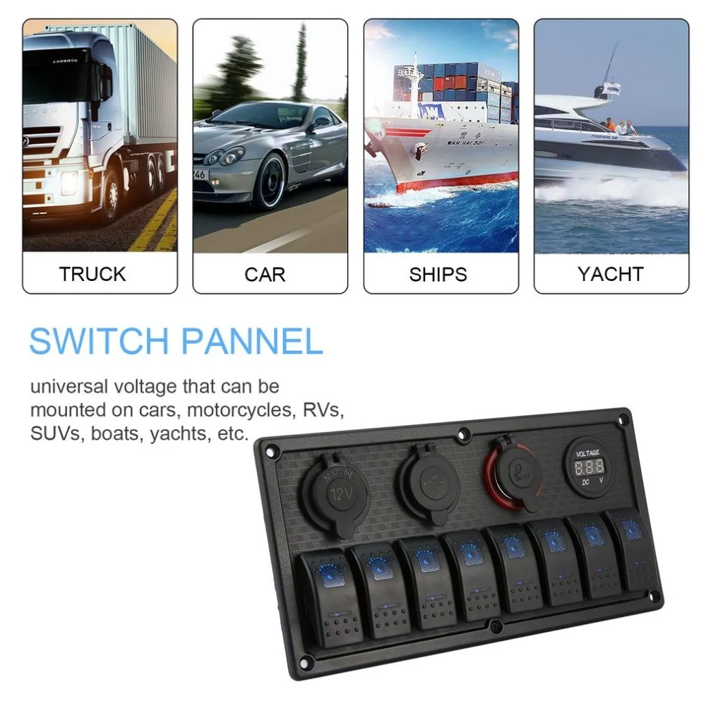 8 Gang LED Car Boat Rocker Switch Panel Dual USB Cigarette Lighter Socket Voltmeter Auto Car LED Boat Switch Panel
8 Gang LED Car Boat Rocker Switch Panel Dual USB Cigarette Lighter Socket Voltmeter Auto Car LED Boat Switch Panel
