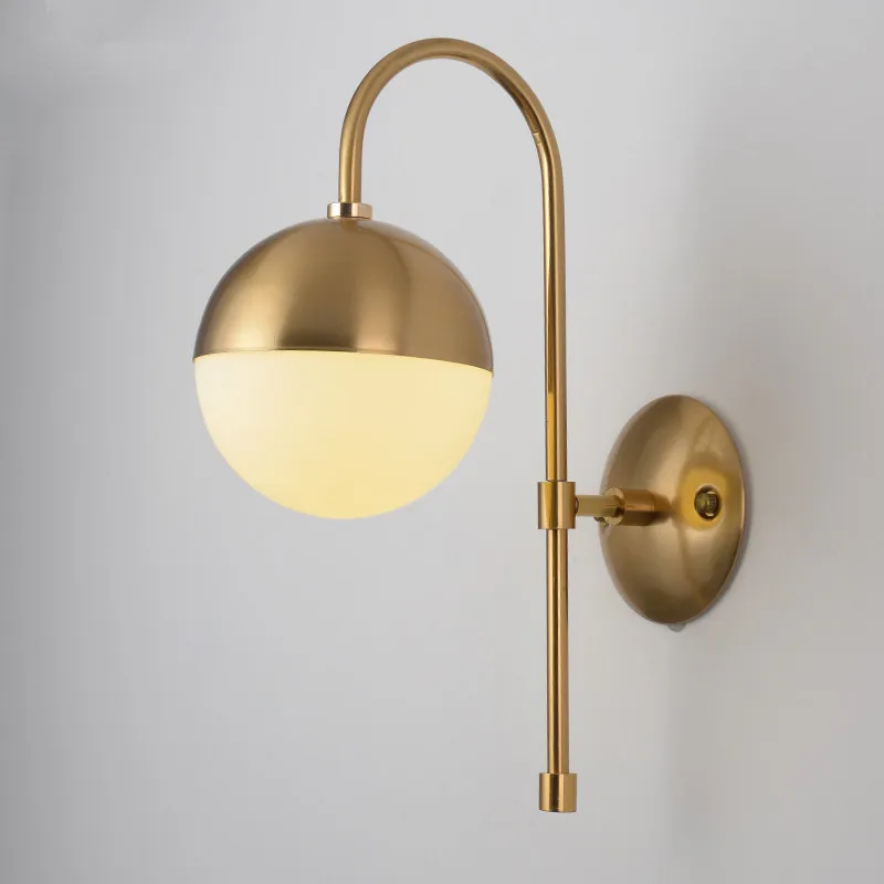 

Nordic Post Modern Golden LED Wall Lamp Glass Ball Bedroom Beside Light American Loft Retro Study Cafe Decoration Wall Sconce