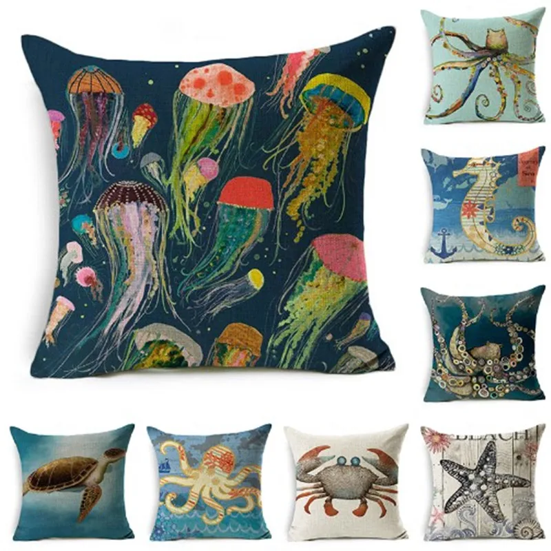 Marine Cotton Linen Pillow Cover Ocean Octopus Jellyfish Decorative Throw Pillow Case 
Marine Cotton Linen Pillow Cover Ocean Octopus Jellyfish Decorative Throw Pillow Case