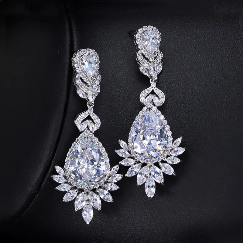 CWWZircons Elegent Evening Dinner Part Wedding Jewelry Luxury Long CZ Crystal Big Drop Dangle Earrings For Brides CZ055 25