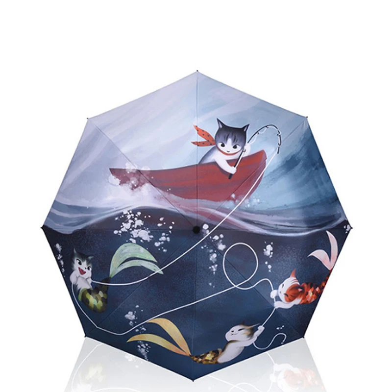 Three Folding Women Umbrella For Fashion Cat Fish Printed Windproof Umbrellas Rain Gear Cute Animal Pencil Anti-UV Parasol
Three Folding Women Umbrella For Fashion Cat Fish Printed Windproof Umbrellas Rain Gear Cute Animal Pencil Anti-UV Parasol