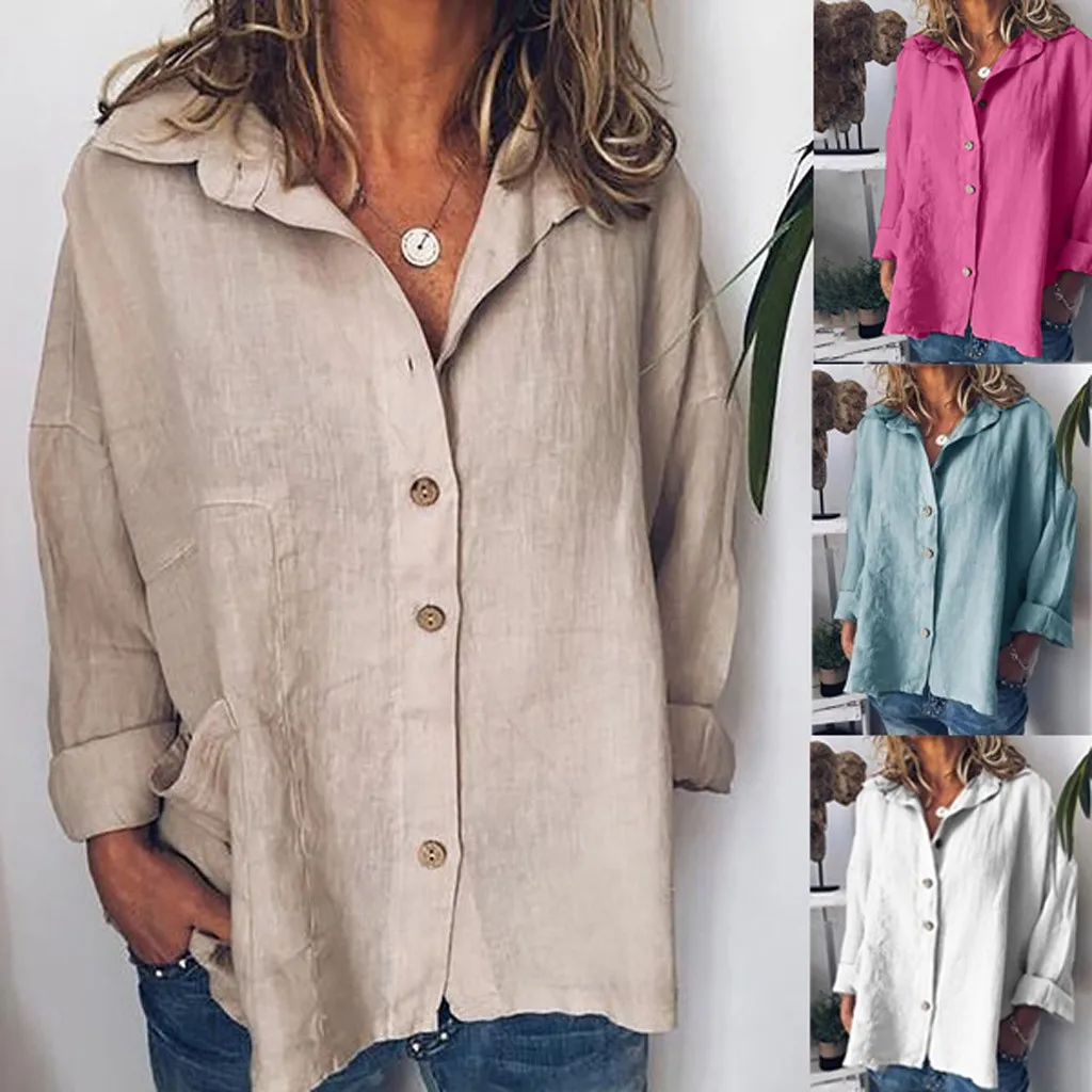 Women Cotton Linen Casual Solid Long Sleeve Shirt Loose Blouse Button Tops футболка женская harajuku pokemon shein Plus Size
Women Cotton Linen Casual Solid Long Sleeve Shirt Loose Blouse Button Tops футболка женская harajuku pokemon shein Plus Size