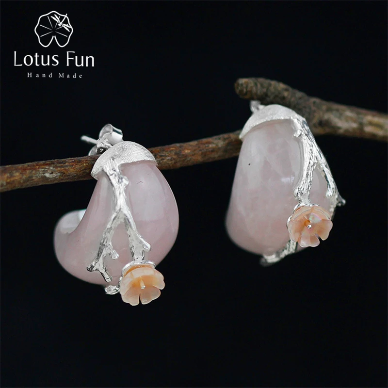 Женские серьги-гвоздики с цветком сливы Lotus Fun Изящные Ювелирные украшения
