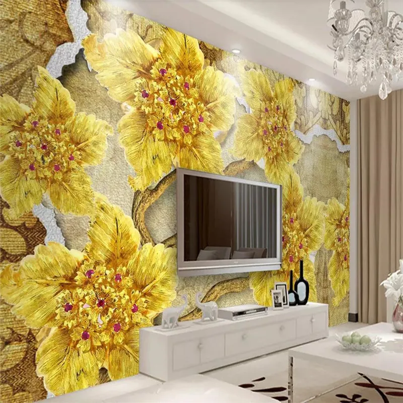 Custom wallpaper gold high-grade diamond flower jewelry background wall painting waterproof material
Custom wallpaper gold high-grade diamond flower jewelry background wall painting waterproof material