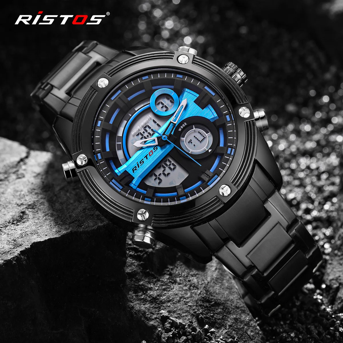 RISTOS Man Fashion Wrist watchRelojes Masculino Top Chronograph Multifunction Men Sports Full Steel Analog Watches Digital 9340 
RISTOS Man Fashion Wrist watchRelojes Masculino Top Chronograph Multifunction Men Sports Full Steel Analog Watches Digital 9340