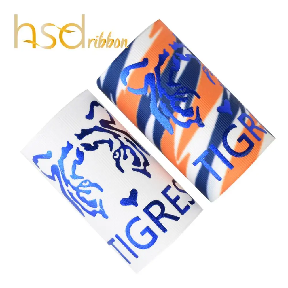 HSDRibbon 75MM 3 inch custom Tigres blue gold Foil Printed on HT and Solid Grosgrain Ribbon
HSDRibbon 75MM 3 inch custom Tigres blue gold Foil Printed on HT and Solid Grosgrain Ribbon