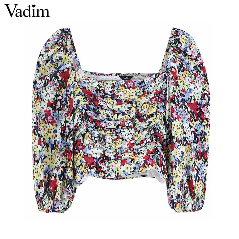 Vadim women stylish floral print crop top square collar lantern sleeve elastic pleated chic casual short style blouses DA570
Vadim women stylish floral print crop top square collar lantern sleeve elastic pleated chic casual short style blouses DA570