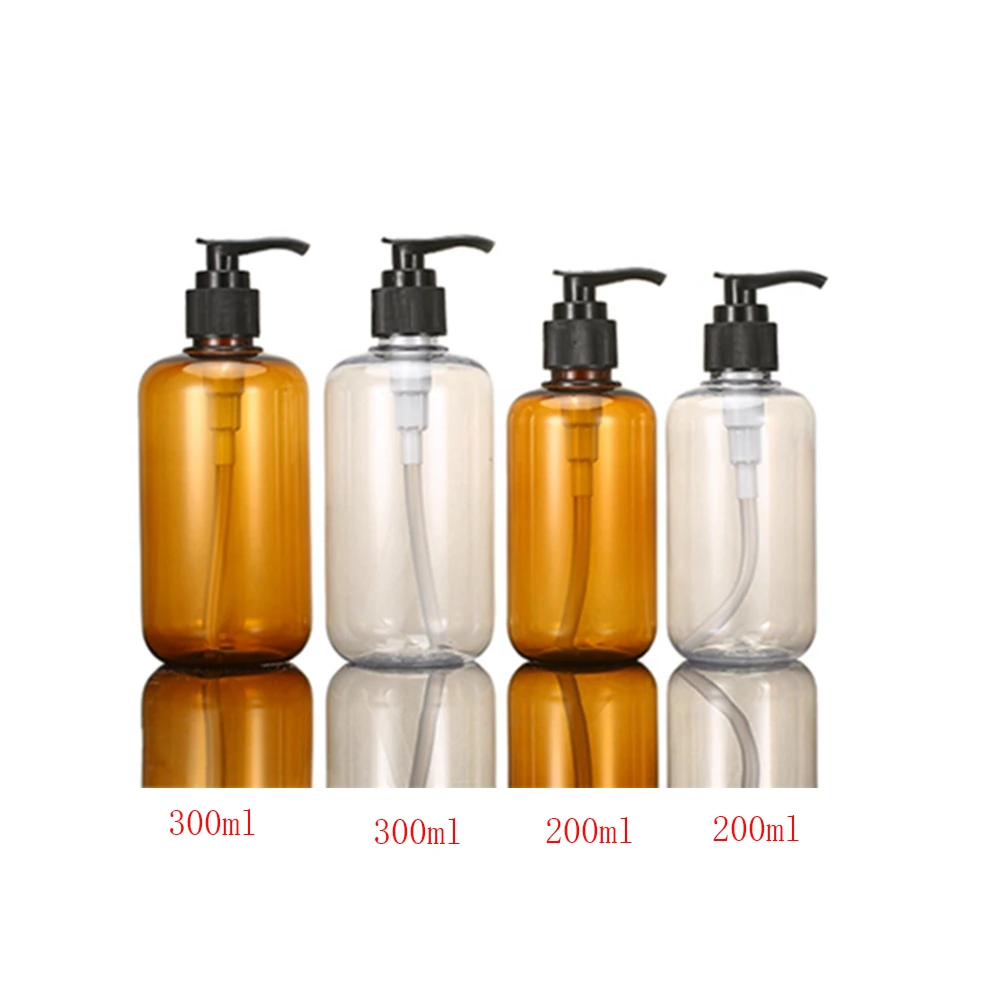 20pcs 200ML 300ML brown clear pump bottle emulsion bottling cosmetics packaging PET plastic for trial of shampoo | Красота и здоровье