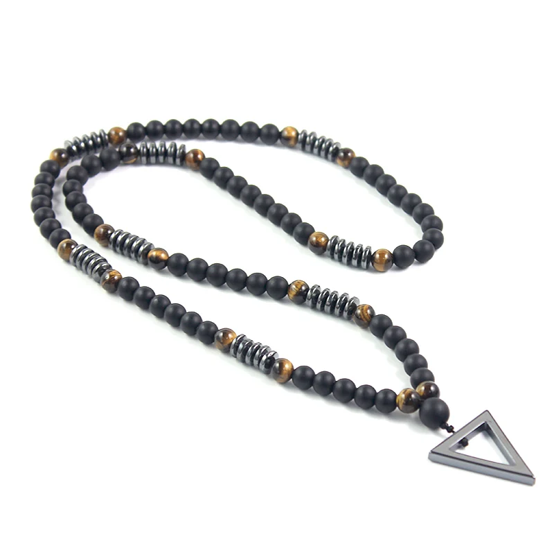 2019 New Design 8MM Tiger Eye Stone Matte Black Stone Long Necklace Hematite Triangle Pendant Necklace Men's Jewelry
2019 New Design 8MM Tiger Eye Stone Matte Black Stone Long Necklace Hematite Triangle Pendant Necklace Men's Jewelry