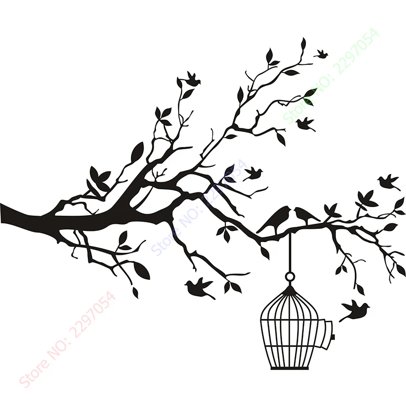 

Hot Sale Tree Branch with bird cage wall stickers wall decal mural home decoration