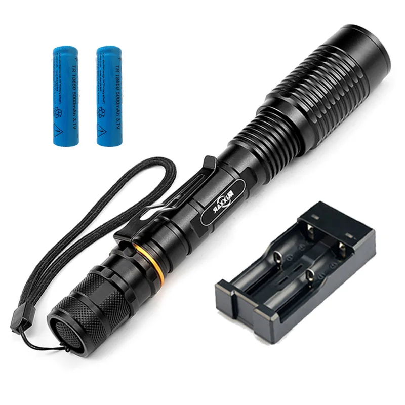New T6 8000LM Flashlight 5 Mode Light LED Zoomable Torch Flashlight Suitable Two 5000mAh Batteries Charger Dropshipping
New T6 8000LM Flashlight 5 Mode Light LED Zoomable Torch Flashlight Suitable Two 5000mAh Batteries Charger Dropshipping
