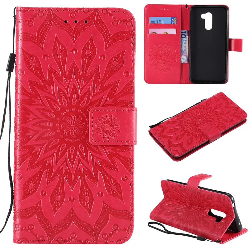 For Xiaomi pocophone F1 Case PU Leather Sun flower Embossed Flip Wallet Stand Holder Bag Phone Cover For Xiaomi pocophoneF1 Case (5)