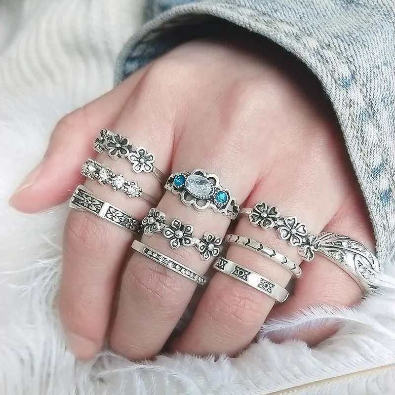 10 pieces / set of bohemian beach retro flower pattern lotus wave gems geometric crystal ring set ladies charm accessories
10 pieces / set of bohemian beach retro flower pattern lotus wave gems geometric crystal ring set ladies charm accessories