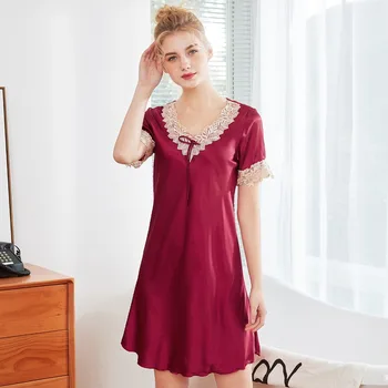 New Satin Women Robe Nightdress Female Sleepwear Summer Short Nightgown Vintage Home Clothes Dress Gown Sexy Lace Nightshirt
New Satin Women Robe Nightdress Female Sleepwear Summer Short Nightgown Vintage Home Clothes Dress Gown Sexy Lace Nightshirt