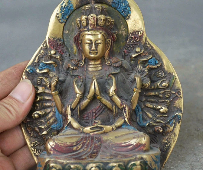 6" Chinese Bronze Painting 1000 Arms Kwan-yin Avalokiteshvara of Goddess Statue
6" Chinese Bronze Painting 1000 Arms Kwan-yin Avalokiteshvara of Goddess Statue