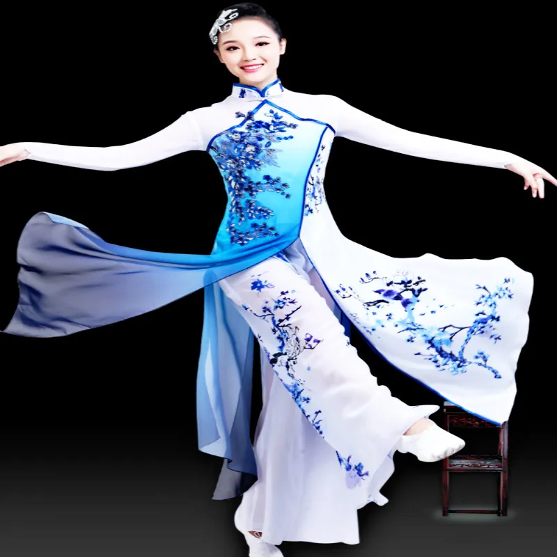Classical Dance Costume elegant Fan Dance Costume Blue and white porcelain National Dance Costume Jiangnan performance Costume
Classical Dance Costume elegant Fan Dance Costume Blue and white porcelain National Dance Costume Jiangnan performance Costume