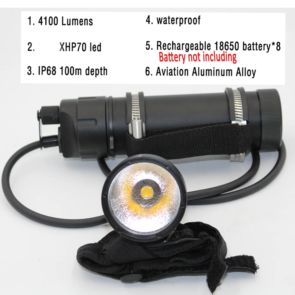 Underwater XHP70 LED Diving flashlight Waterproof Split wrist Led light Scuba dive Torch Lamp Light USE 4x 18650 Battery
Underwater XHP70 LED Diving flashlight Waterproof Split wrist Led light Scuba dive Torch Lamp Light USE 4x 18650 Battery