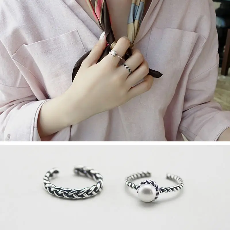 Knock 2PCS/set Vintage Antique Silver Twisted Woven Inset Imitation Pearl Opening Rings Sets For Girl Simple Rings
Knock 2PCS/set Vintage Antique Silver Twisted Woven Inset Imitation Pearl Opening Rings Sets For Girl Simple Rings